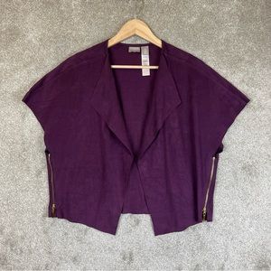 Chico’s Cardigan Womens 0 Purple Short Sleeve Open Side Zipper Stretch- 9042*